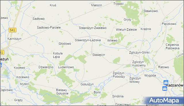 mapa Sławęcin gmina Bieżuń, Sławęcin gmina Bieżuń na mapie Targeo