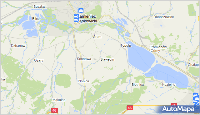 mapa Sławęcin gmina Kamieniec Ząbkowicki, Sławęcin gmina Kamieniec Ząbkowicki na mapie Targeo