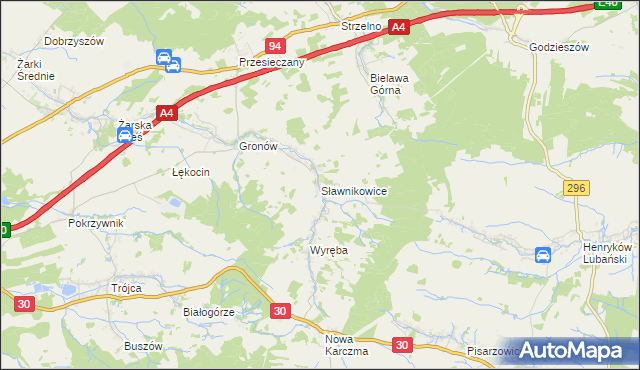 mapa Sławnikowice, Sławnikowice na mapie Targeo