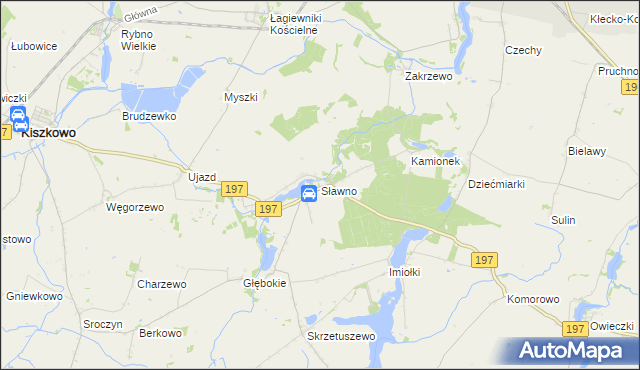 mapa Sławno gmina Kiszkowo, Sławno gmina Kiszkowo na mapie Targeo