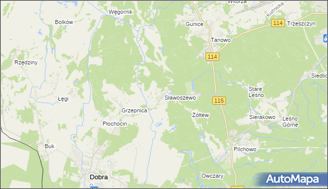 mapa Sławoszewo gmina Dobra (Szczecińska), Sławoszewo gmina Dobra (Szczecińska) na mapie Targeo