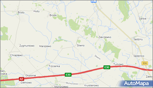 mapa Śliwno gmina Kuślin, Śliwno gmina Kuślin na mapie Targeo