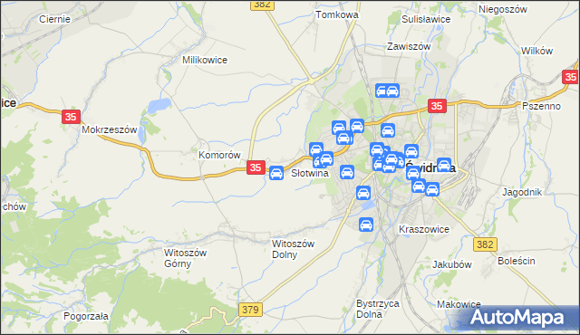 mapa Słotwina gmina Świdnica, Słotwina gmina Świdnica na mapie Targeo