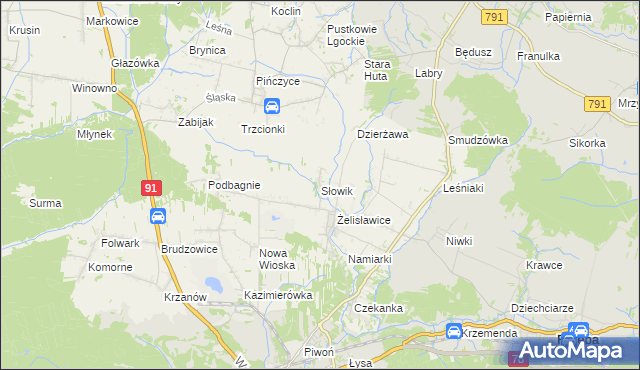 mapa Słowik gmina Siewierz, Słowik gmina Siewierz na mapie Targeo