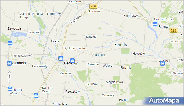 mapa Sługocice gmina Będków, Sługocice gmina Będków na mapie Targeo