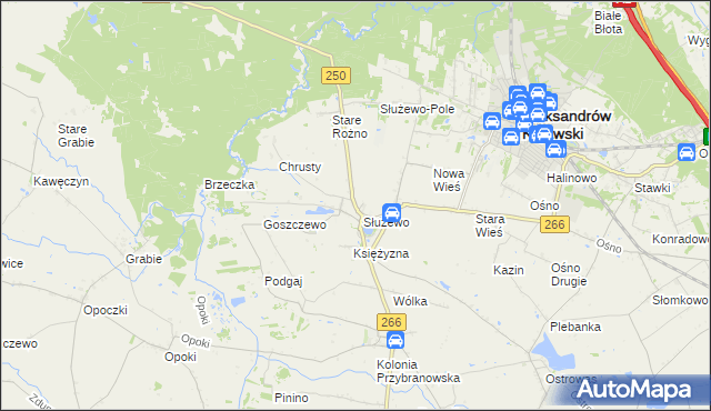 mapa Służewo gmina Aleksandrów Kujawski, Służewo gmina Aleksandrów Kujawski na mapie Targeo