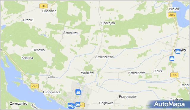 mapa Śmieszkowo gmina Sława, Śmieszkowo gmina Sława na mapie Targeo