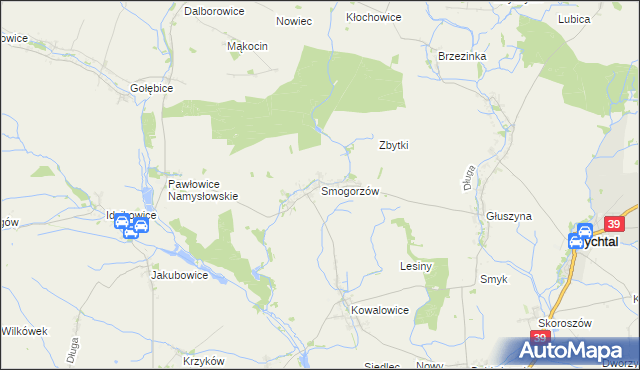 mapa Smogorzów gmina Namysłów, Smogorzów gmina Namysłów na mapie Targeo