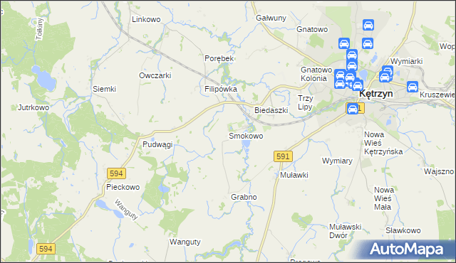 mapa Smokowo gmina Kętrzyn, Smokowo gmina Kętrzyn na mapie Targeo