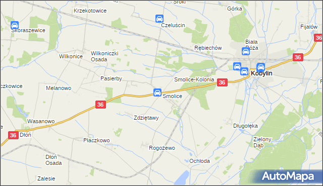 mapa Smolice gmina Kobylin, Smolice gmina Kobylin na mapie Targeo