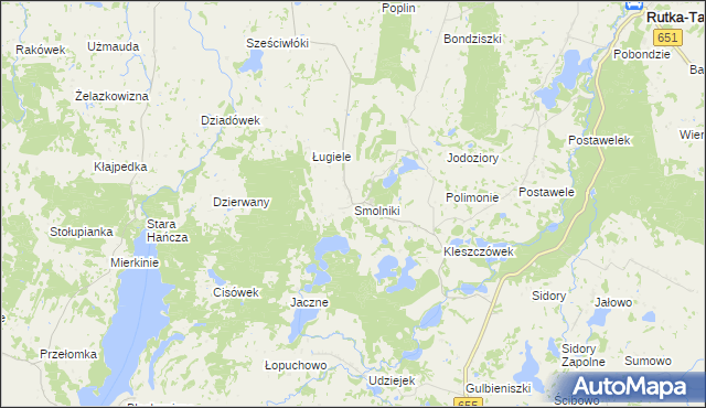 mapa Smolniki gmina Rutka-Tartak, Smolniki gmina Rutka-Tartak na mapie Targeo