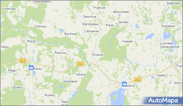 mapa Smolniki gmina Sierakowice, Smolniki gmina Sierakowice na mapie Targeo