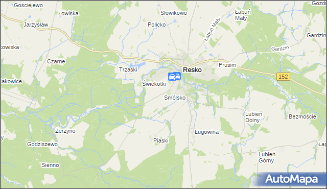mapa Smólsko gmina Resko, Smólsko gmina Resko na mapie Targeo