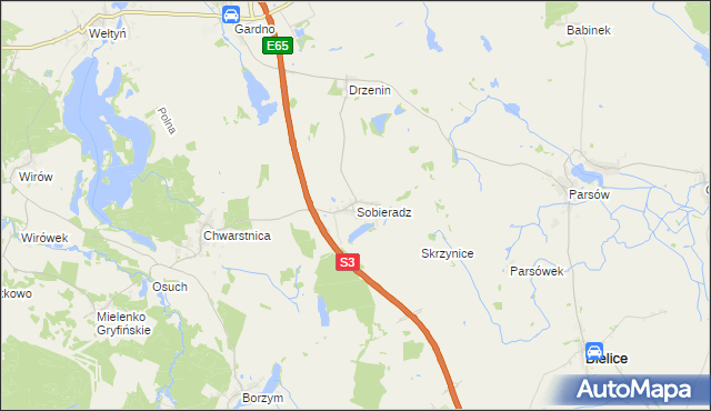 mapa Sobieradz gmina Gryfino, Sobieradz gmina Gryfino na mapie Targeo