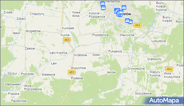 mapa Sobki gmina Zelów, Sobki gmina Zelów na mapie Targeo