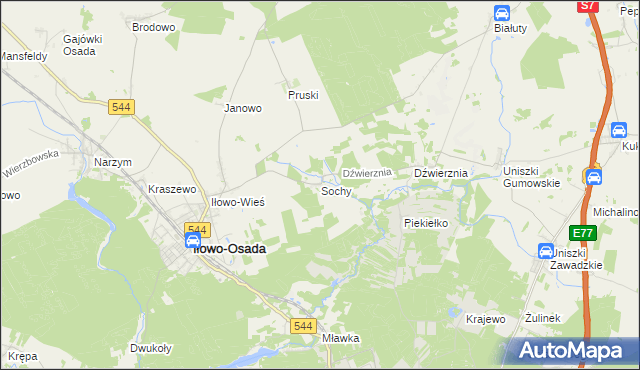 mapa Sochy gmina Iłowo-Osada, Sochy gmina Iłowo-Osada na mapie Targeo