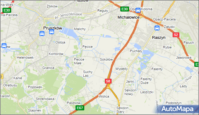 mapa Sokołów gmina Michałowice, Sokołów gmina Michałowice na mapie Targeo