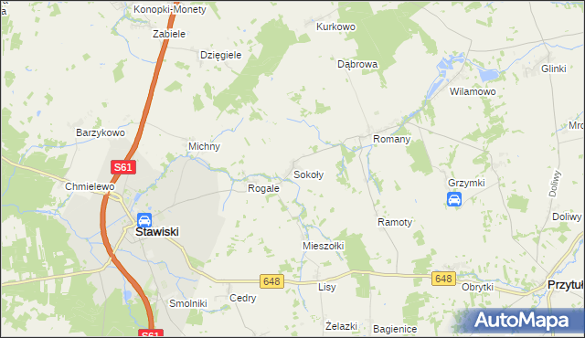 mapa Sokoły gmina Stawiski, Sokoły gmina Stawiski na mapie Targeo