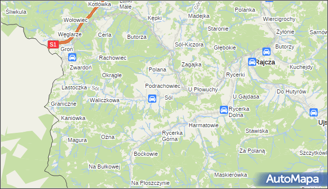 mapa Sól gmina Rajcza, Sól gmina Rajcza na mapie Targeo