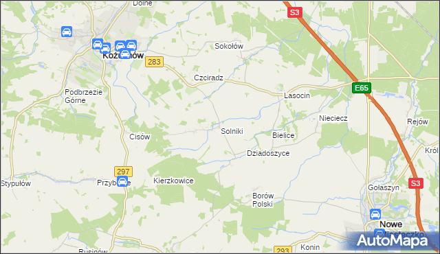 mapa Solniki gmina Kożuchów, Solniki gmina Kożuchów na mapie Targeo
