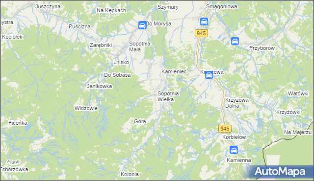 mapa Sopotnia Wielka, Sopotnia Wielka na mapie Targeo