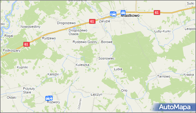 mapa Sosnowiec gmina Miastkowo, Sosnowiec gmina Miastkowo na mapie Targeo