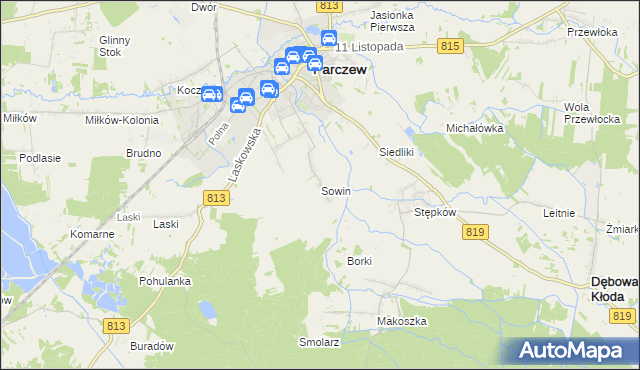 mapa Sowin gmina Parczew, Sowin gmina Parczew na mapie Targeo