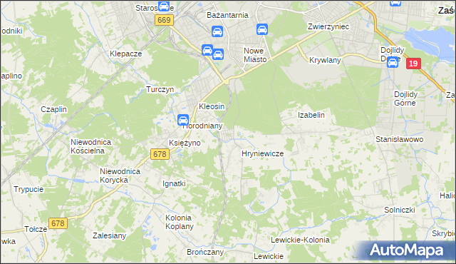 mapa Śródlesie gmina Juchnowiec Kościelny, Śródlesie gmina Juchnowiec Kościelny na mapie Targeo