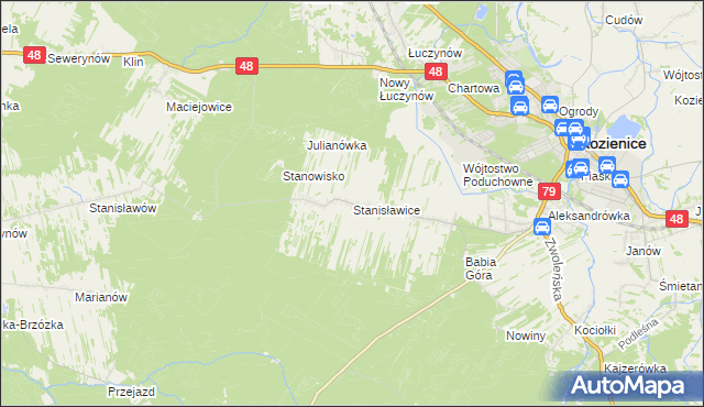 mapa Stanisławice gmina Kozienice, Stanisławice gmina Kozienice na mapie Targeo