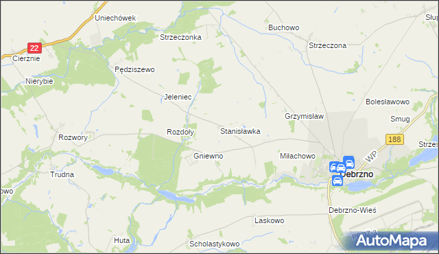 mapa Stanisławka gmina Debrzno, Stanisławka gmina Debrzno na mapie Targeo