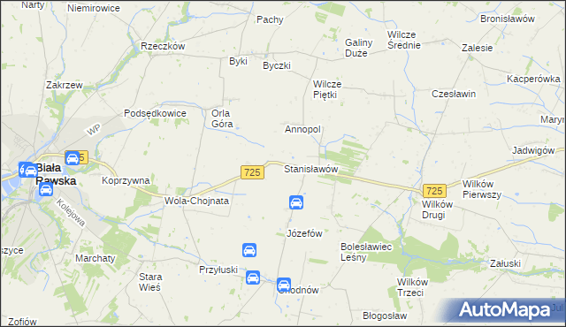mapa Stanisławów gmina Biała Rawska, Stanisławów gmina Biała Rawska na mapie Targeo