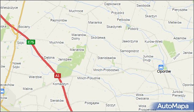 mapa Stanisławów gmina Oporów, Stanisławów gmina Oporów na mapie Targeo