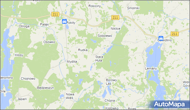 mapa Stara Huta gmina Sierakowice, Stara Huta gmina Sierakowice na mapie Targeo