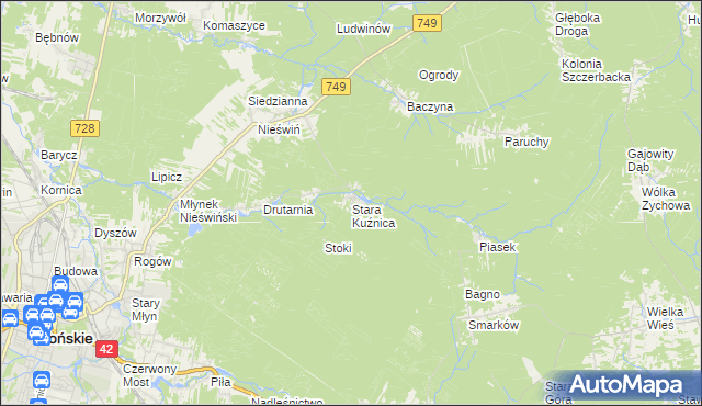 mapa Stara Kuźnica gmina Końskie, Stara Kuźnica gmina Końskie na mapie Targeo