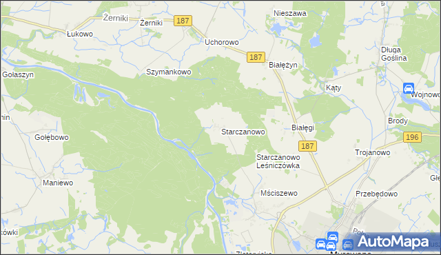 mapa Starczanowo gmina Murowana Goślina, Starczanowo gmina Murowana Goślina na mapie Targeo