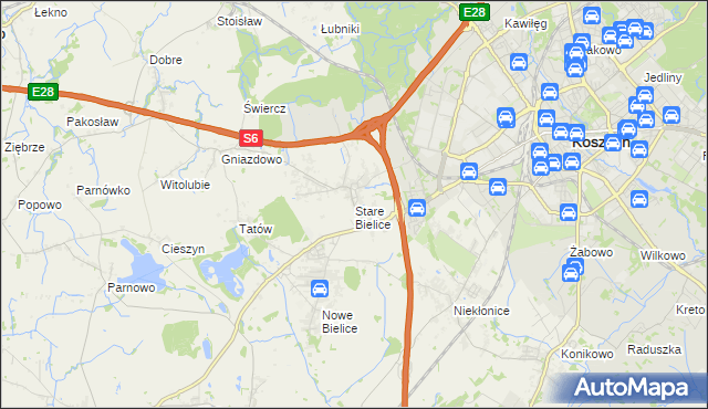 mapa Stare Bielice gmina Biesiekierz, Stare Bielice gmina Biesiekierz na mapie Targeo
