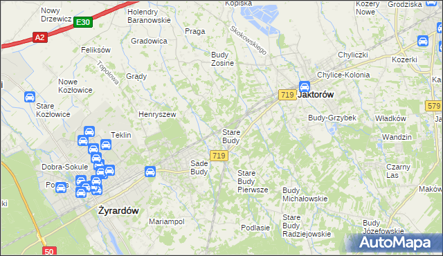 mapa Stare Budy gmina Jaktorów, Stare Budy gmina Jaktorów na mapie Targeo