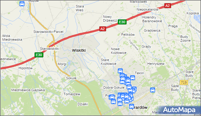 mapa Stare Kozłowice, Stare Kozłowice na mapie Targeo