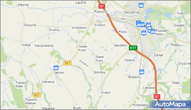 mapa Stare Kusy, Stare Kusy na mapie Targeo