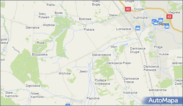 mapa Starokrzepice, Starokrzepice na mapie Targeo