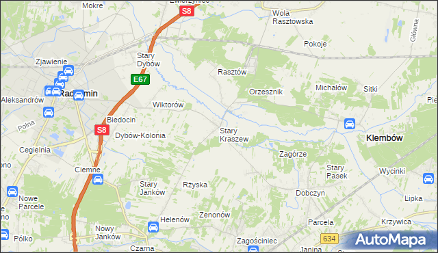 mapa Stary Kraszew, Stary Kraszew na mapie Targeo