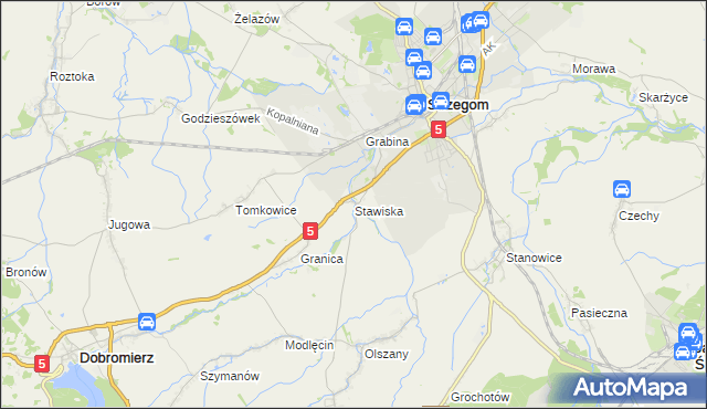 mapa Stawiska gmina Strzegom, Stawiska gmina Strzegom na mapie Targeo