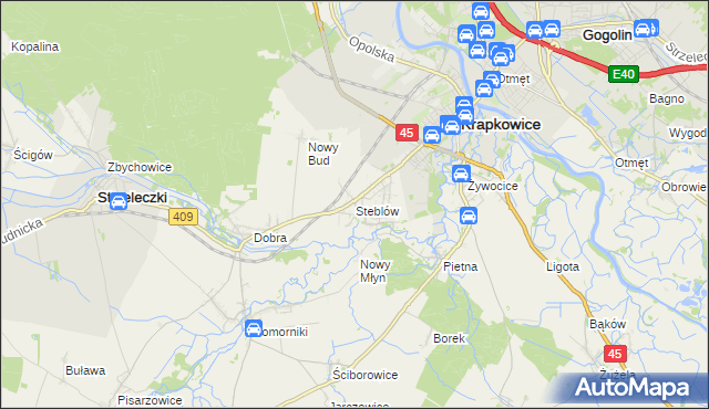 mapa Steblów gmina Krapkowice, Steblów gmina Krapkowice na mapie Targeo