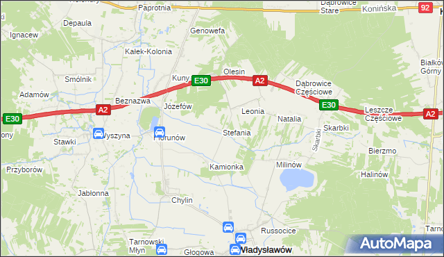 mapa Stefania gmina Władysławów, Stefania gmina Władysławów na mapie Targeo