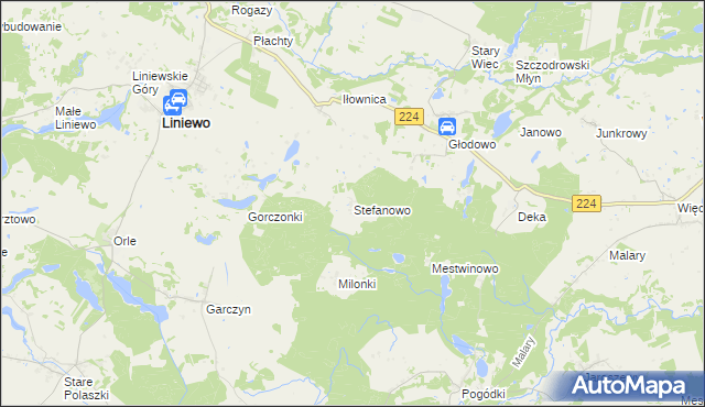 mapa Stefanowo gmina Liniewo, Stefanowo gmina Liniewo na mapie Targeo