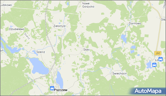 mapa Stoki gmina Pszczew, Stoki gmina Pszczew na mapie Targeo