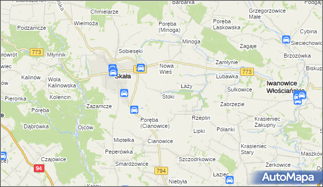 mapa Stoki gmina Skała, Stoki gmina Skała na mapie Targeo