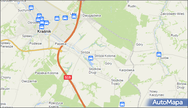 mapa Stróża-Kolonia, Stróża-Kolonia na mapie Targeo