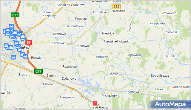 mapa Strubiny gmina Płońsk, Strubiny gmina Płońsk na mapie Targeo