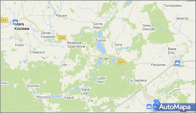 mapa Struga gmina Stara Kiszewa, Struga gmina Stara Kiszewa na mapie Targeo